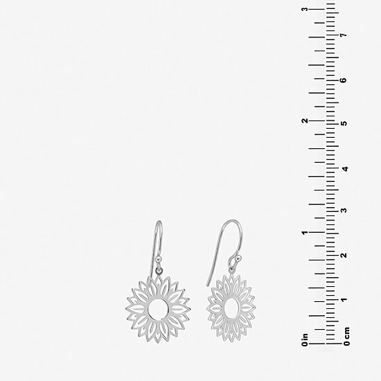 Silver Treasures Sunflower Womens Sterling Silver Flower Drop Earrings