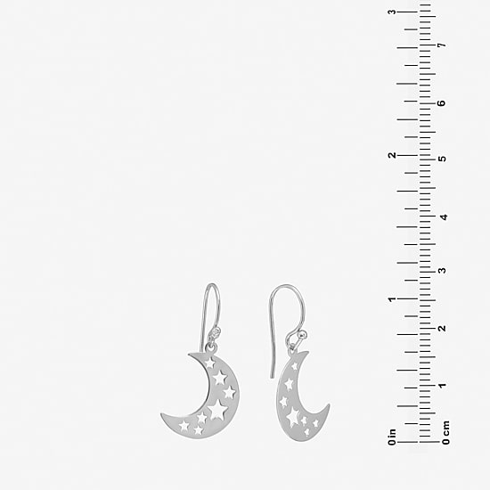 Silver Treasures Womens Sterling Silver Moon Star Drop Earrings