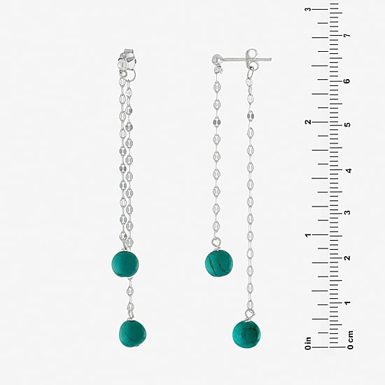 Silver Treasures Front & Back Chain Genuine Stone Beaded Womens Sterling Silver Drop Earrings