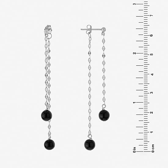 Silver Treasures Front & Back Chain Genuine Stone Beaded Womens Sterling Silver Drop Earrings