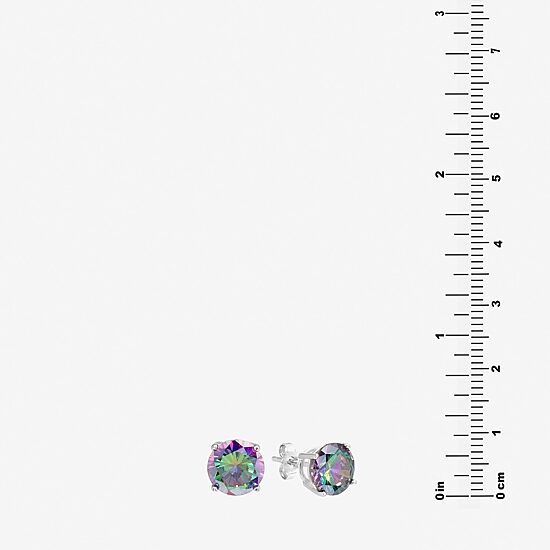 Silver Treasures Multi Color Cubic Zirconia Sterling Silver 7.8mm Stud Earrings