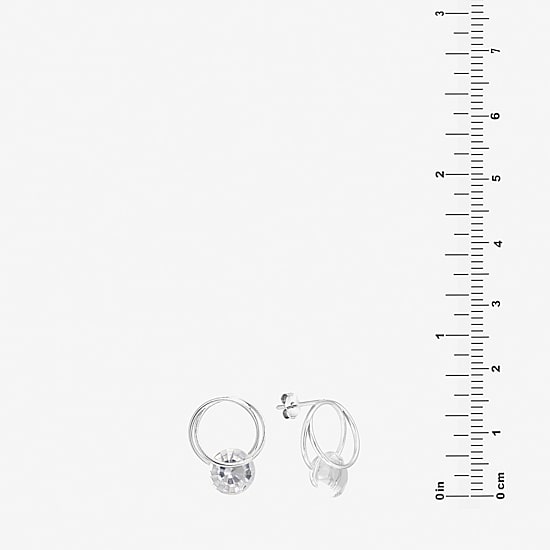 Silver Treasures Double Hoop Womens Crystal Sterling Silver Drop Earrings