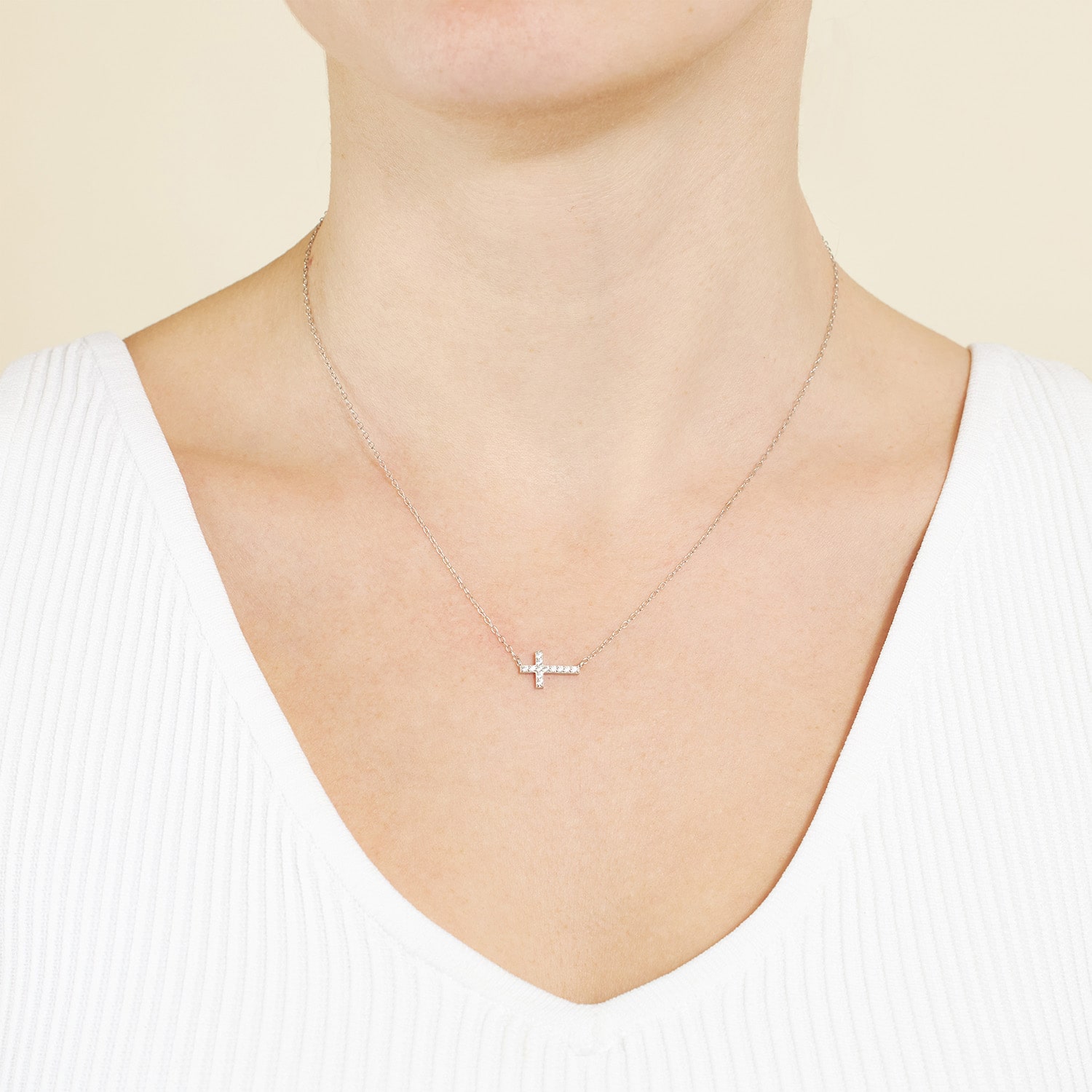 Silver Treasures Womens Cubic Zirconia Sterling Silver Cross 16 Inch Pendant Necklace