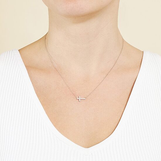 Silver Treasures Womens Cubic Zirconia Sterling Silver Cross 16 Inch Pendant Necklace