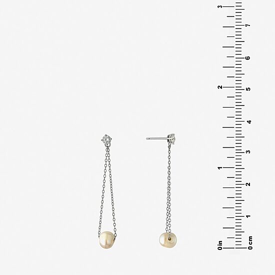Silver Treasures Womens White Simulated Pearl Sterling Silver Drop Earrings