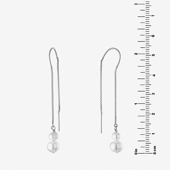 Silver Treasures Womens White Simulated Pearl Sterling Silver Moon Drop Earrings
