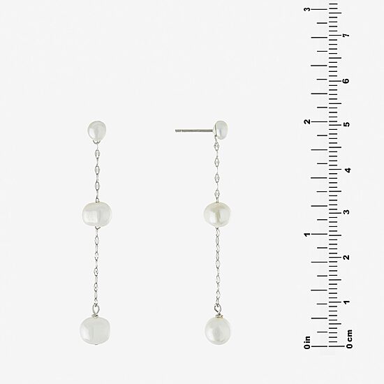 Silver Treasures Womens White Simulated Pearl Sterling Silver Drop Earrings