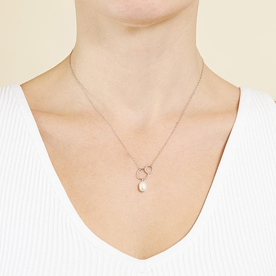 Silver Treasures Womens White Cultured Freshwater Pearl Sterling Silver Round 16 Inch Pendant Necklace