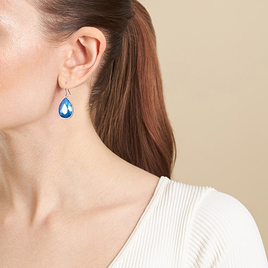 Sparkle Allure Silver Reflections Womens Blue Crystal Pure Silver Over Brass Pear Drop Earrings