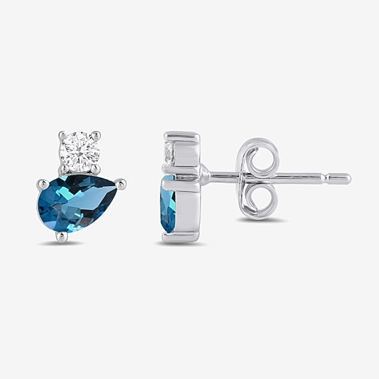 Toi Et Moi Genuine Gemstone &  1/5 CT. T.W.  Lab Grown Diamond 10K White Gold 8.1mm Pear Stud Earrings