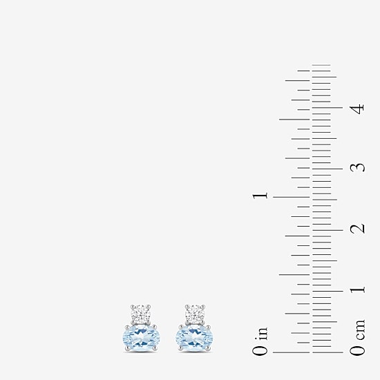 Toi Et Moi Genuine Gemstone & 1/5 CT. T.W. Lab Grown Diamond 10K White Gold 7.2mm Oval Stud Earrings
