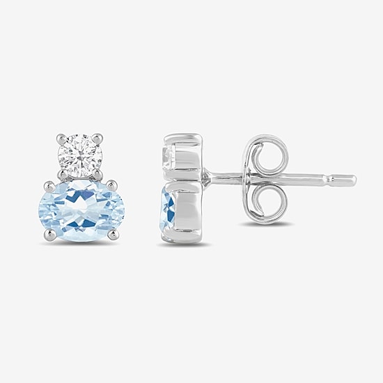 Toi Et Moi Genuine Gemstone & 1/5 CT. T.W. Lab Grown Diamond 10K White Gold 7.2mm Oval Stud Earrings
