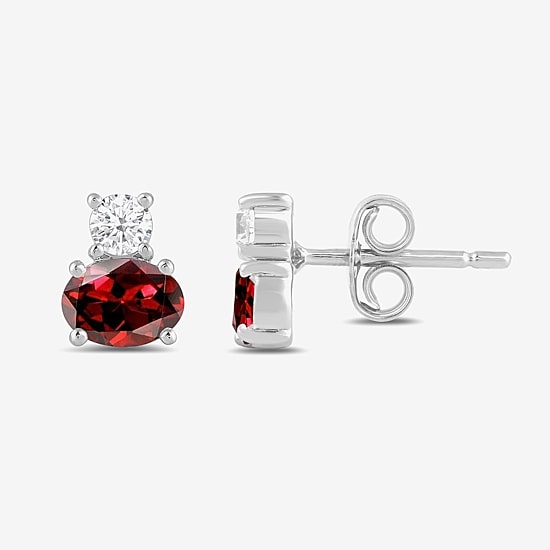 Toi Et Moi Genuine Gemstone & 1/5 CT. T.W. Lab Grown Diamond 10K White Gold 7.2mm Oval Stud Earrings
