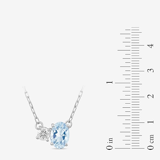 Toi Et Moi Womens Genuine Gemstone & 1/10 CT. T.W. Lab Grown Diamond 10K White Gold Oval Pendant Necklace
