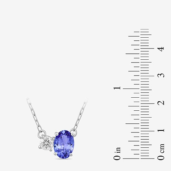 Toi Et Moi Womens Genuine Gemstone & 1/10 CT. T.W. Lab Grown Diamond 10K White Gold Oval Pendant Necklace
