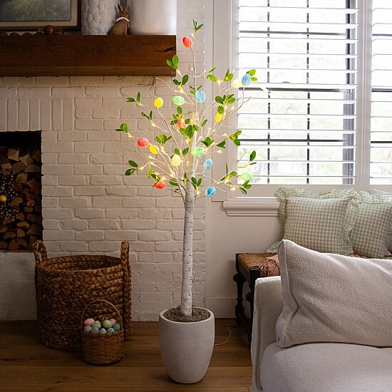 Nearly Natural 5ft Blooming Easter Egg Twig Lighted Indoor Artificial Tree