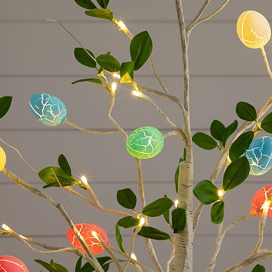 Nearly Natural 5ft Blooming Easter Egg Twig Lighted Indoor Artificial Tree