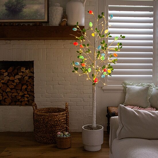 Nearly Natural 6ft Blooming Easter Egg Twig Indoor Artificial Tree