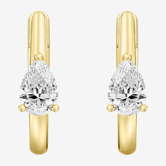 (F/Si1-Si2) Womens 5/8 CT. T.W. Lab Grown White Diamond 14K Gold Over Silver 15.3mm Pear Hoop Earrings