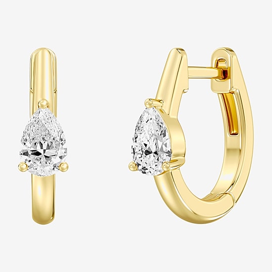 (F/Si1-Si2) Womens 5/8 CT. T.W. Lab Grown White Diamond 14K Gold Over Silver 15.3mm Pear Hoop Earrings