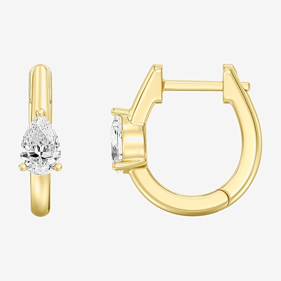 (F/Si1-Si2) Womens 5/8 CT. T.W. Lab Grown White Diamond 14K Gold Over Silver 15.3mm Pear Hoop Earrings