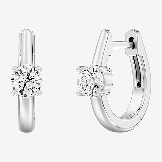 (F/Si1-Si2) Womens 5/8 CT. T.W. Lab Grown White Diamond 14K Gold Over Silver or Sterling Silver 15.2mm Round Hoop Earrings