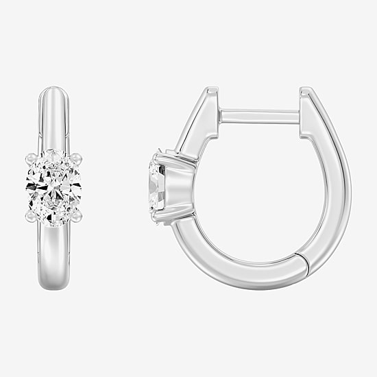 (F/Si1-Si2) Womens 5/8 CT. T.W. Lab Grown White Diamond 14K Gold Over Silver or Sterling Silver 15.2mm Oval Hoop Earrings