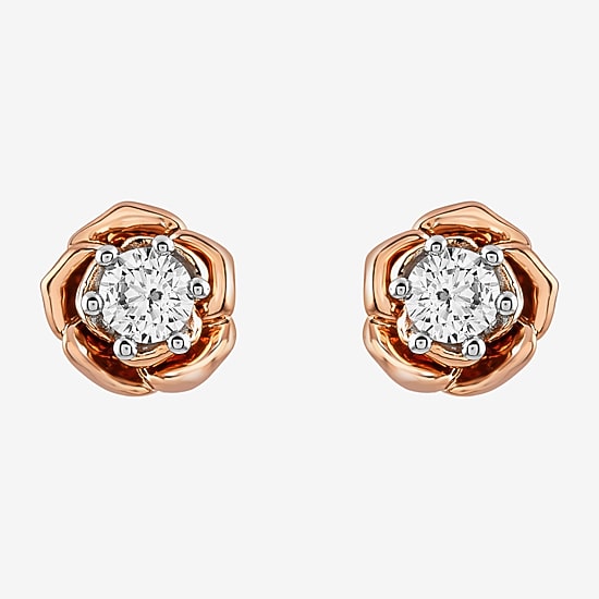 Enchanted Disney Fine Jewelry (I,I2), Belle 1/5 CT. Lab Grown White Diamond 14K Rose Gold Over Silver 6.5mm Flower Beauty and the Beast Belle Princess Stud Earrings