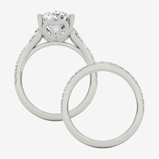 Grown Gorgeous (F / Vs2) Womens 4 5/8 Ct. T.W. Lab Grown White Diamond 14K Gold Oval Side Stone Bridal Set