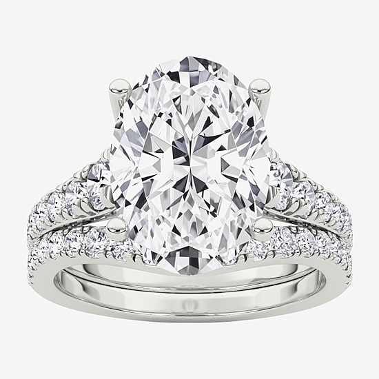 Grown Gorgeous (F / Vs2) Womens 4 5/8 Ct. T.W. Lab Grown White Diamond 14K Gold Oval Side Stone Bridal Set