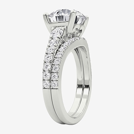 Grown Gorgeous (F / Vs2) Womens 4 5/8 Ct. T.W. Lab Grown White Diamond 14K Gold Round Side Stone Bridal Set