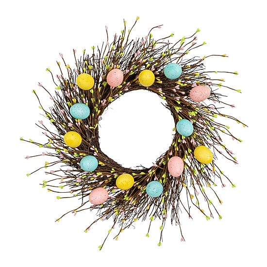 Nearly Natural 20" Pastel Easter Egg Twig Wreath