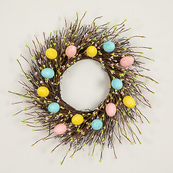 Nearly Natural 20" Pastel Easter Egg Twig Wreath