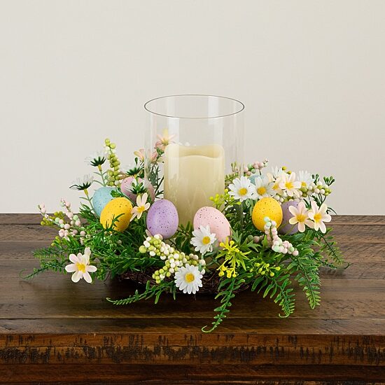 Nearly Natural 8" Candle Holder Artificial Flowers