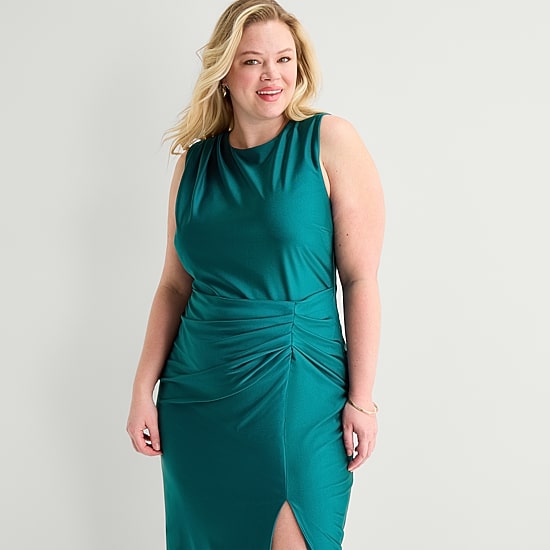 Premier Amour Womens Plus Midi Round Neck Sleeveless Sheath Dress