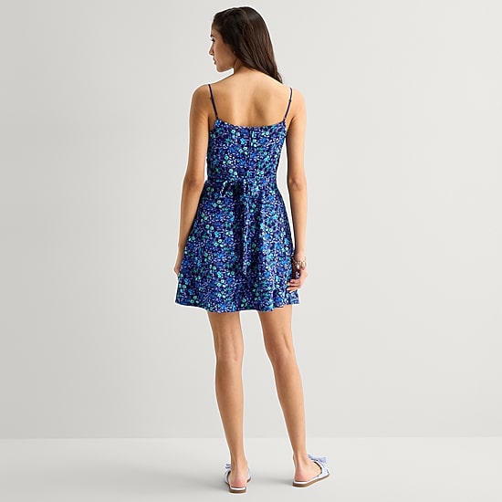 Emerald Sundae Womens Juniors Square Neck Sleeveless Fit + Flare Dress