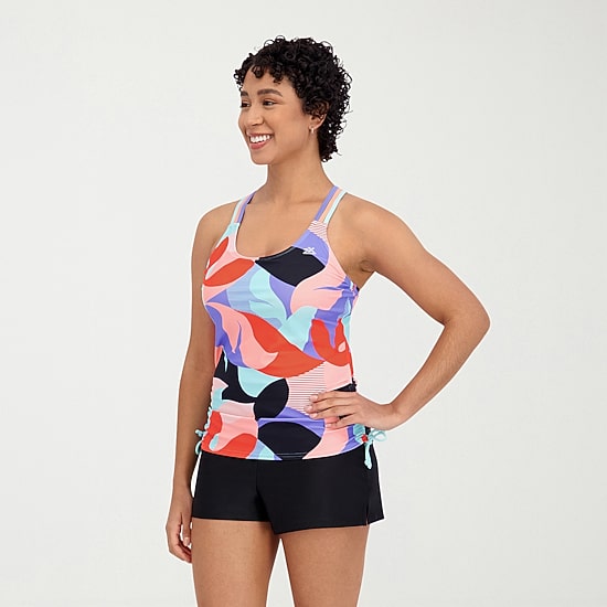 ZeroXposur Womens Built In Bra Geo Linear Tankini Swimsuit Top