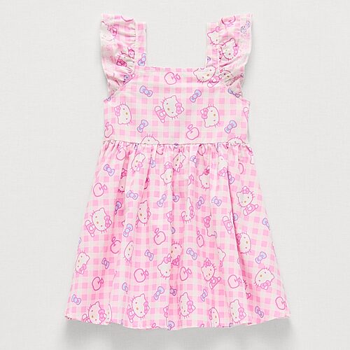 Toddler Girls Ruffled Short Sleeve Hello Kitty A-Line Dress, 4t, Pink