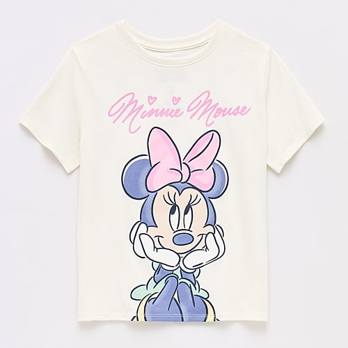 Disney Collection Girls Crew Neck Short Sleeve Regular Fit Minnie Mouse Graphic T-Shirt, M (7/8), White