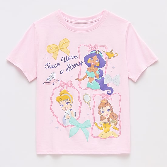 Disney Collection Girls Crew Neck Short Sleeve Regular Fit Princess Graphic T-Shirt