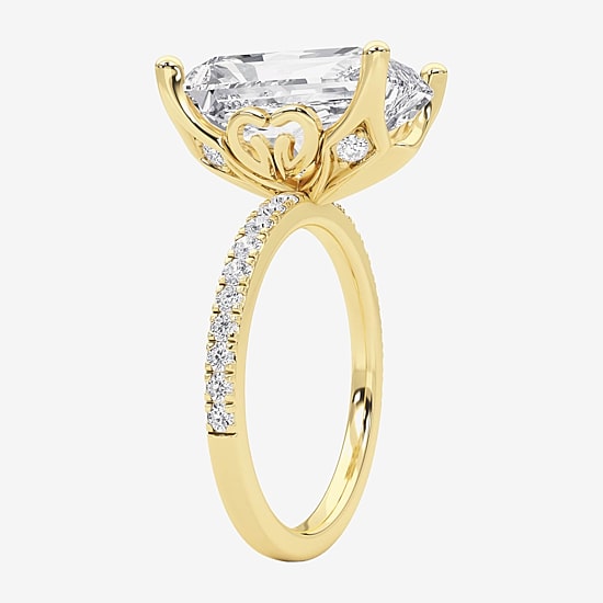 Grown Gorgeous (F / Vs2) Womens 7 Ct.T.W. Lab Grown White Diamond 14K Gold Rectangular Side Stone Engagement Ring