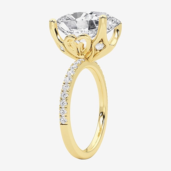 Grown Gorgeous (F / Vs2) Womens 7 Ct.T.W. Lab Grown White Diamond 14K Gold Oval Side Stone Engagement Ring