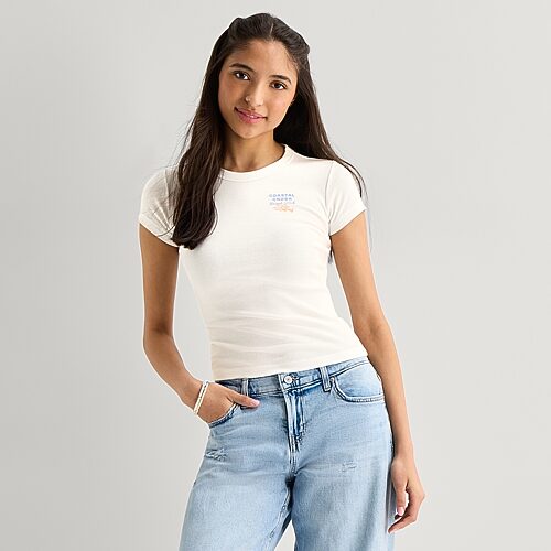 Arizona Womens Juniors Crew Neck Short Sleeve Regular Fit Graphic T-Shirt, Xx-large, White