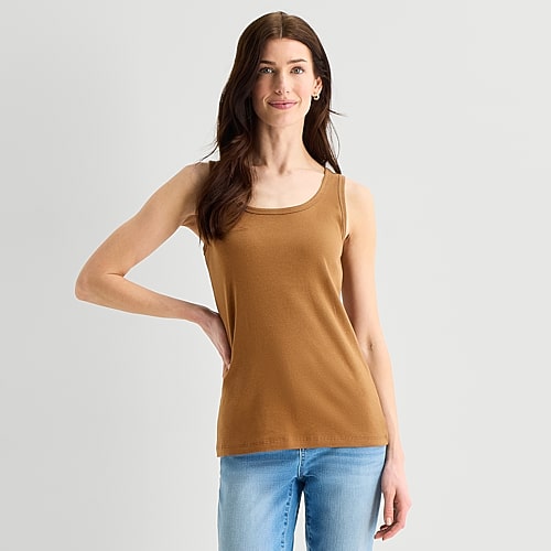 St. John's Bay Womens Scoop Neck Sleeveless Tank Top, Large, Brown
