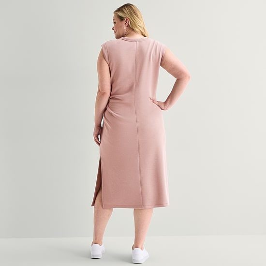 Stylus Womens Plus Round Neck Sleeveless Sheath Dress
