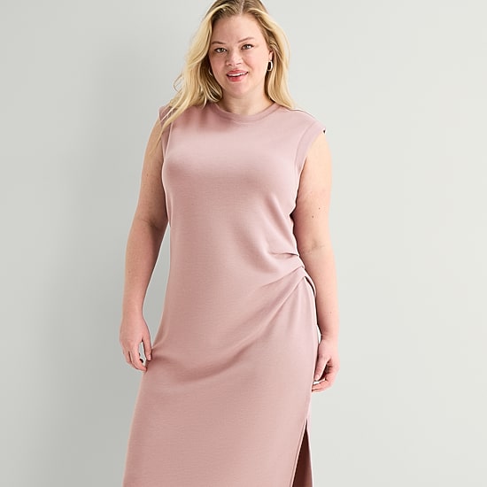 Stylus Womens Plus Round Neck Sleeveless Sheath Dress