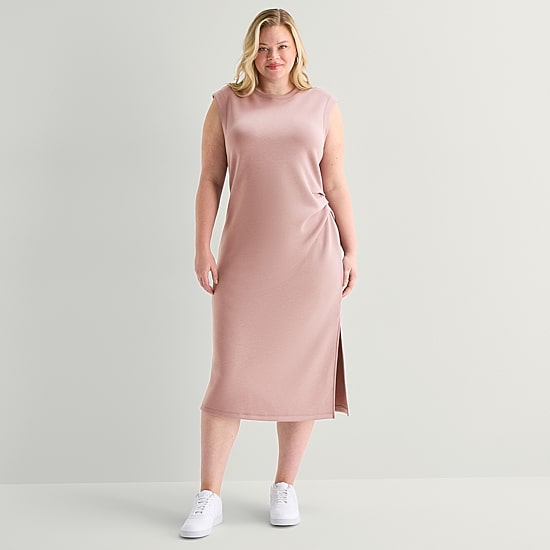 Stylus Womens Plus Round Neck Sleeveless Sheath Dress