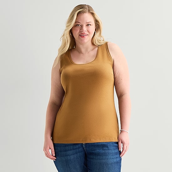 St. John's Bay Womens Plus Scoop Neck Sleeveless Tank Top