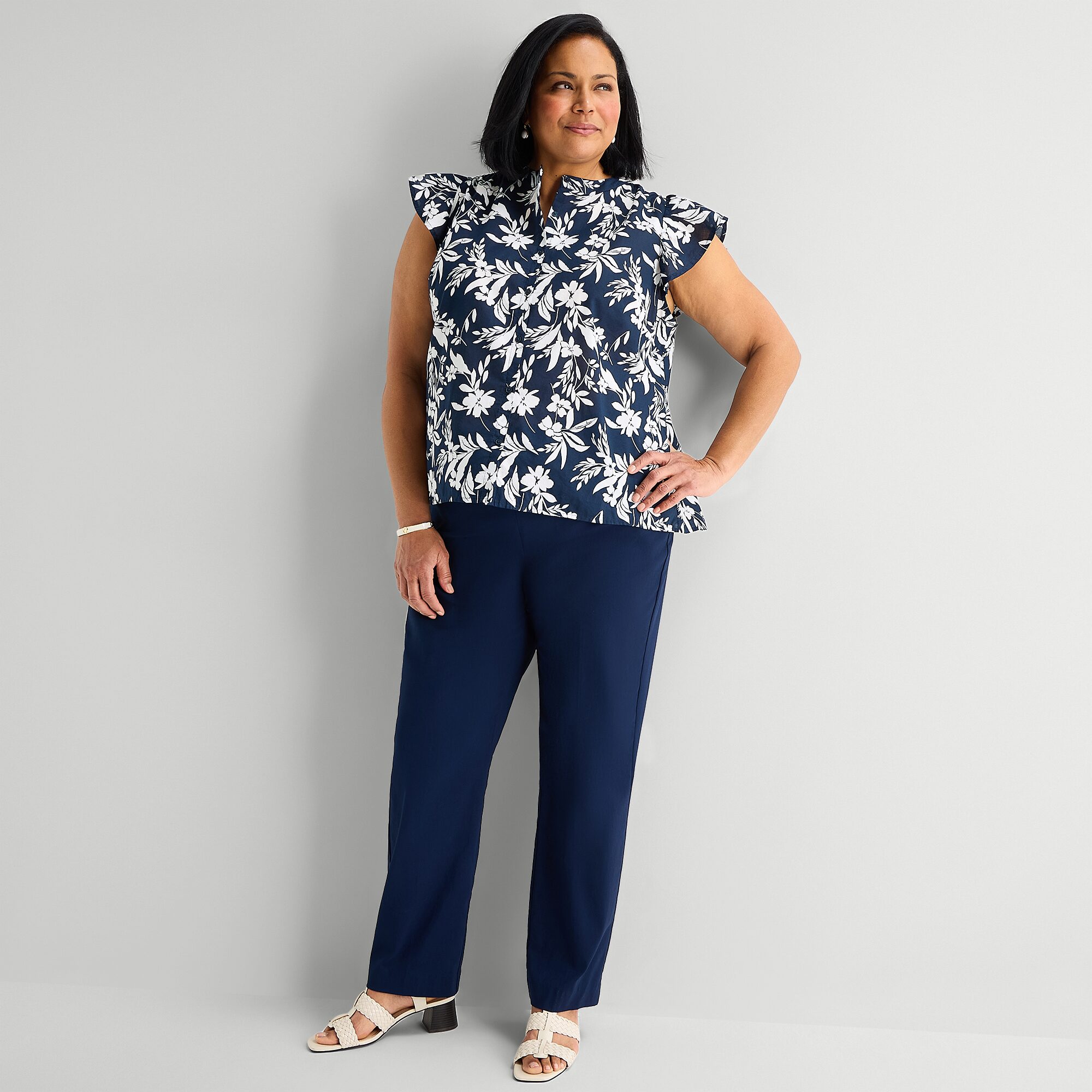 Liz Claiborne Womens Plus V Neck Short Sleeve Blouse
