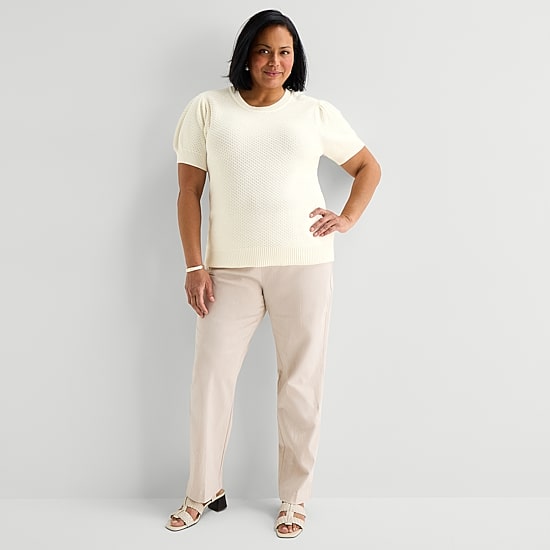 Liz Claiborne Plus Womens Crew Neck Short Sleeve Pullover Sweater